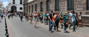 Tourists walking in Quito